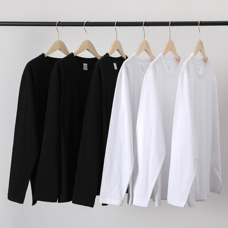 300g Autumn Xinjiang Combed Cotton Heavyweight Crew Neck Solid Color Long Sleeve T-Shirt for Women, Loose Fit Inner Layer Top