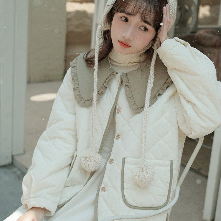 长袖棉服外套女冬季新款甜美温柔学院风加厚保暖小个子娃娃领棉衣|undefined