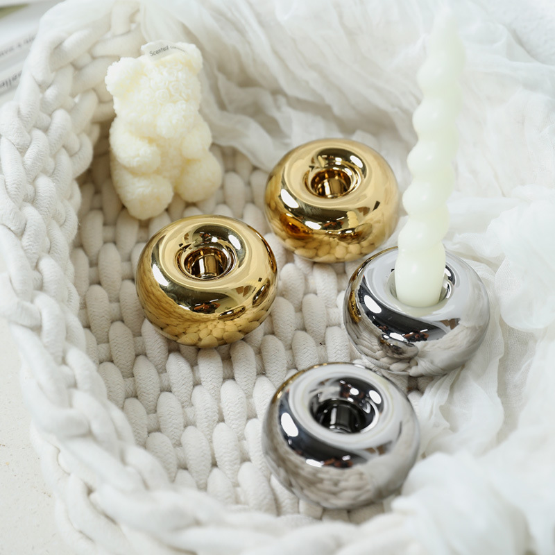 Decoraciones de candelabro de cerámica dorada y plateada moderna sala de estar atmósfera doméstica decoración de candelabro de mesa redonda