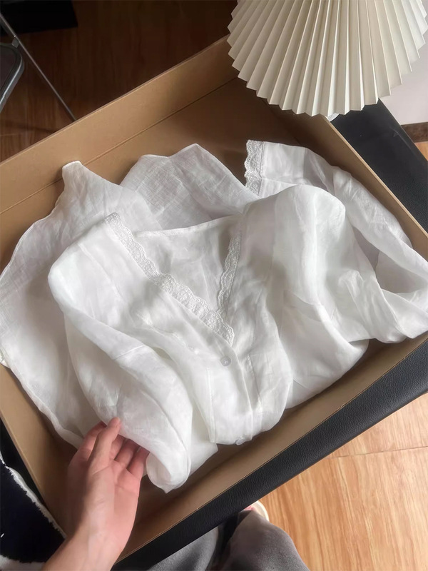 おすすめ!高品質フレンチレースVネックラミーサンプロテクションシャツレディース夏レイジースタイルルーズ長袖日焼け止めアウター|undefined