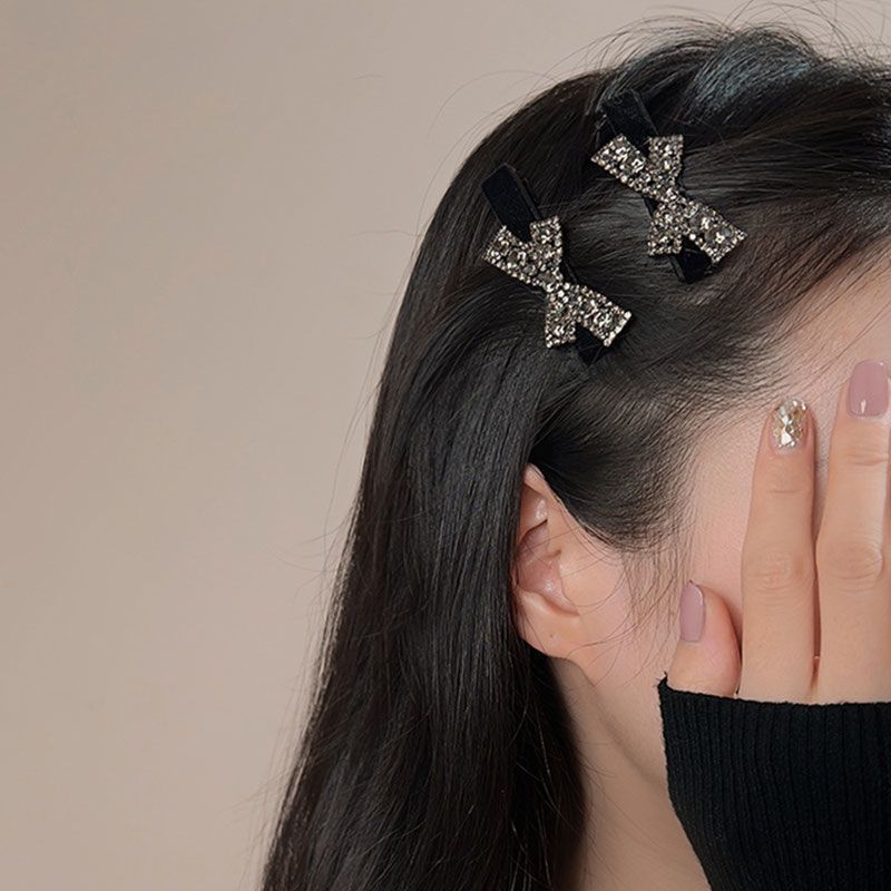发夹丝绒刘海夹侧边夹女前额精致网红碎发专用夹水钻蝴蝶结鸭嘴夹|undefined