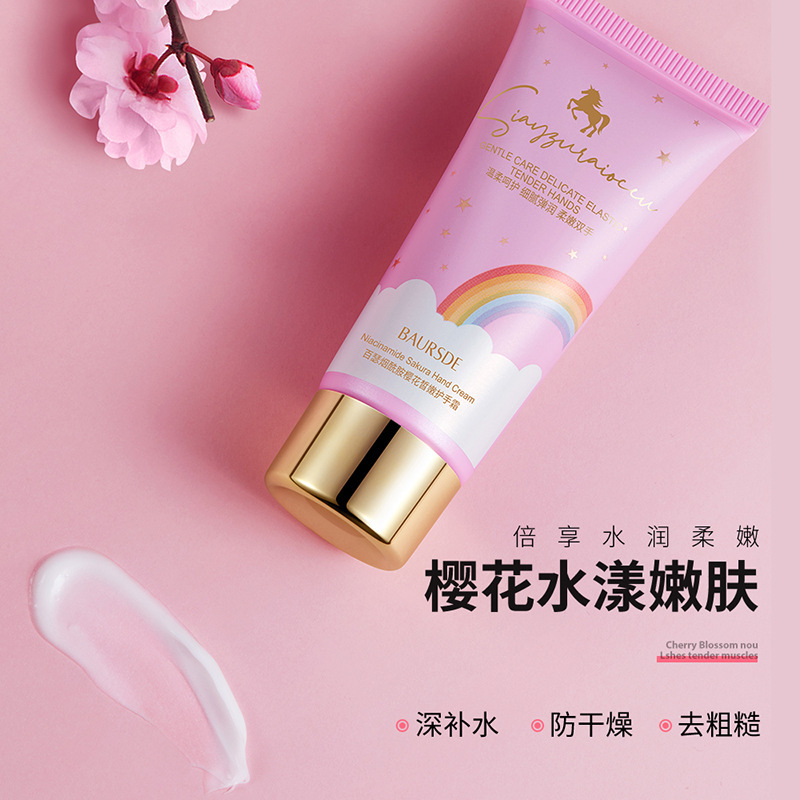 Bactericida Nicotinamida Cherry Flower Soft Hand Cream, hidratante, antiagrietamiento, mejora la rugosidad y la secedad de la crema de manos. image 3