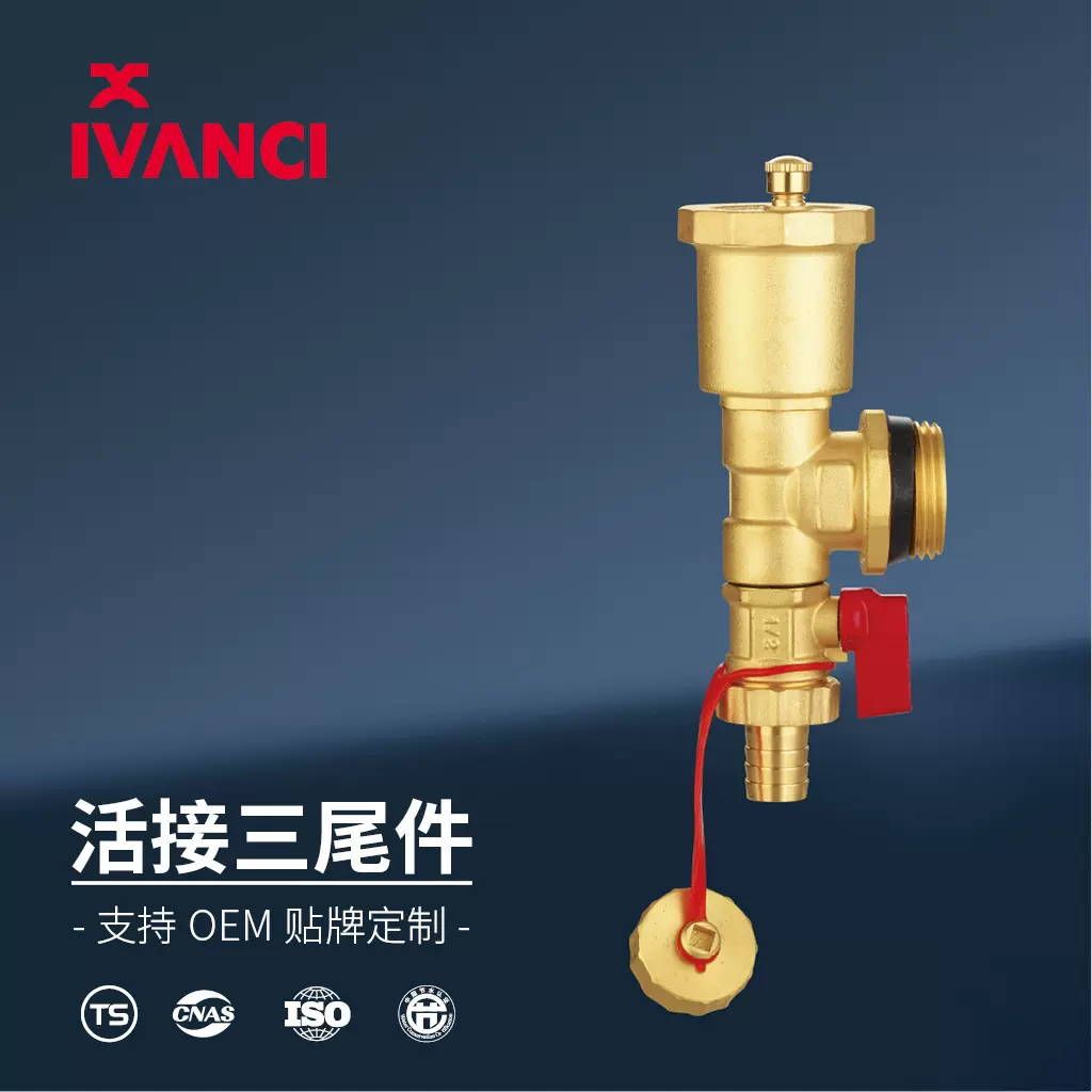 自动排气阀三尾件分水器末端黄铜排气排水阀1寸DN25外丝排气阀
