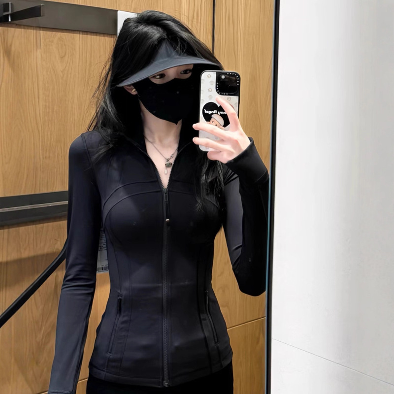 Lulu Yoga Wear Outdoor Women's Sports Jacket Fitness Stand Collar Sun Protection Autumn and Winter Coat Women's Slim Zipper Shirt