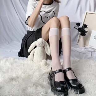 Transparent Calf Socks White Socks Women's jk Summer Thin Mid-tube Summer Long-tube ins Trendy Half-tube Stockings Japanese Style
