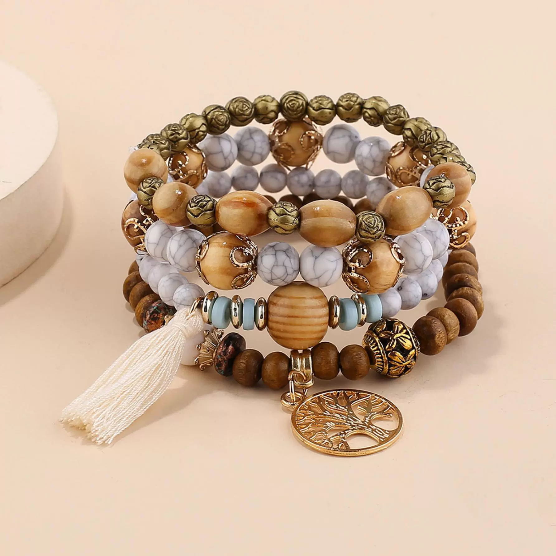 Ethnic elastic beaded bracelet, boho style, ethnic style, (Physicals)