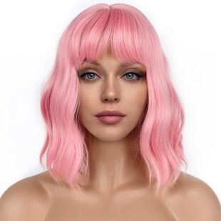 Amazon explosions cross-border wig color short curly hair neat bangs water ripple short curly hair wig full headgear