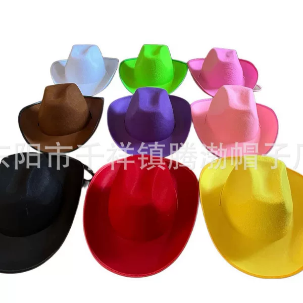 Cross-Border Black and White Hemmed Cowboy Hat Pink Green Light Blue  Western Non-Woven Shaped Large Brim
