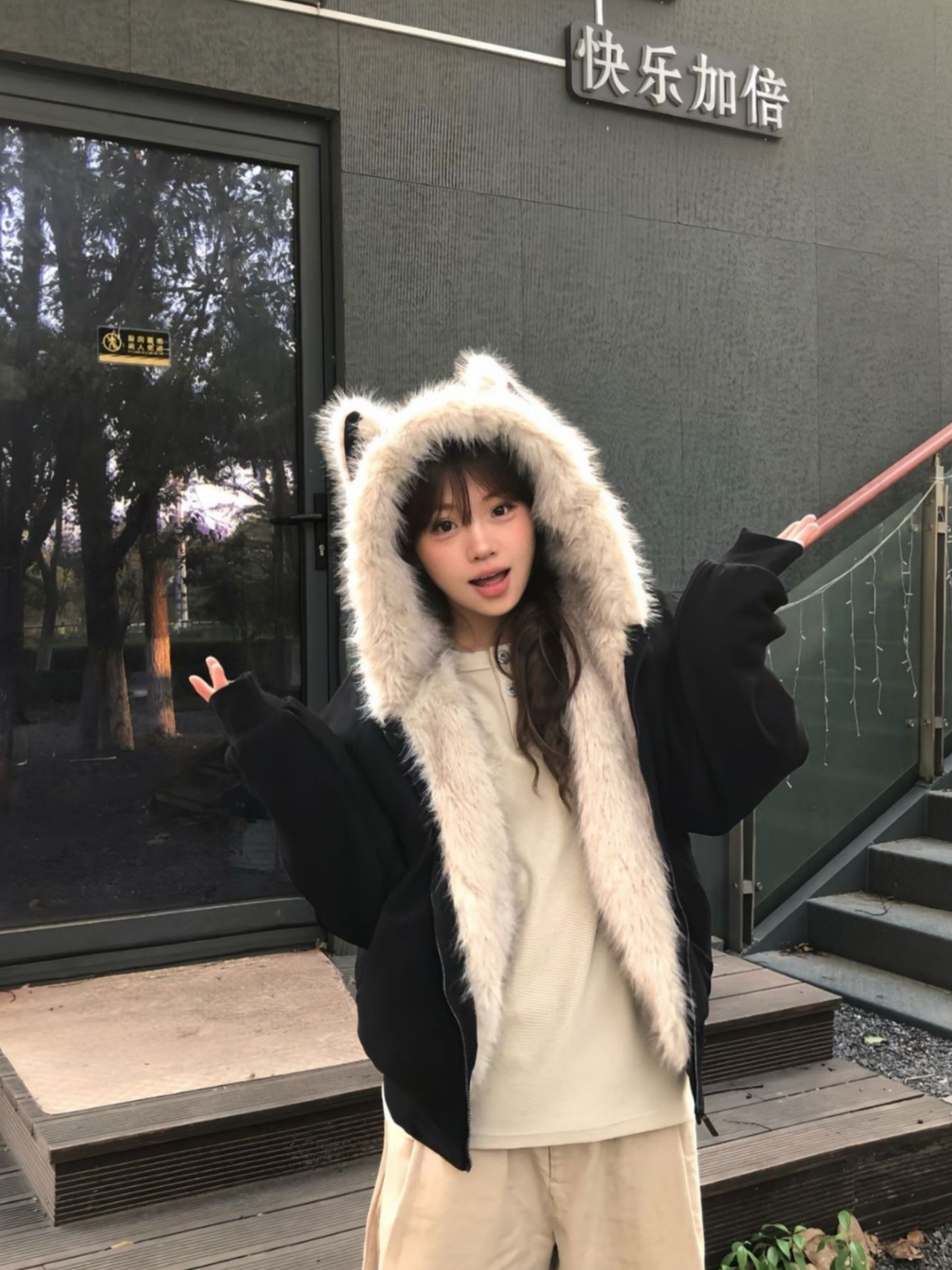 [Cross-Border Foreign Trade Exclusive, Millions in Stock] Zuo Shan Diao Cat Ear Fur Collar Hooded Cotton Jacket Winter Thickened Jacket