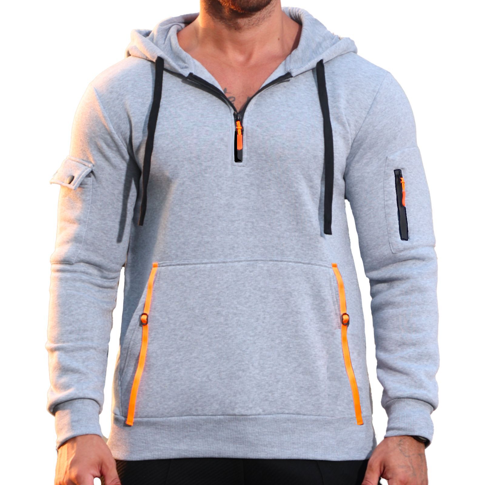 26 Europa y los Estados Unidos transfronterizos primavera y otoño sudadera encapuchada chaqueta con cremallera comercio exterior americano multibolsillo sudadera deportiva casual hombre