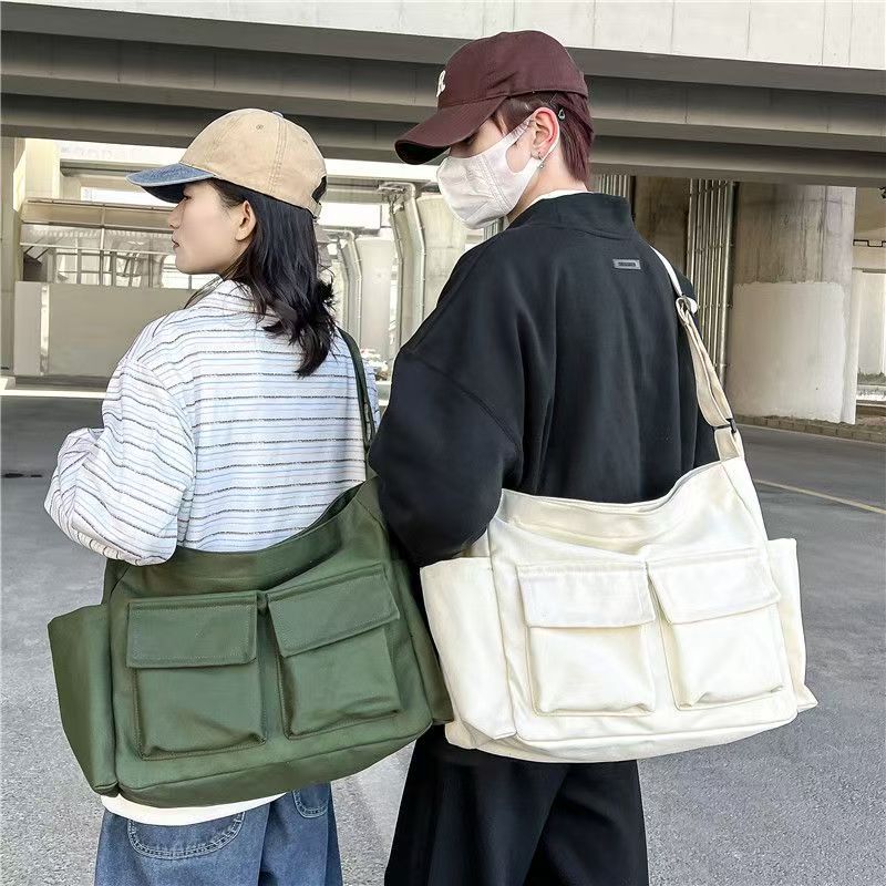 ins复古工装风女士单肩包斜挎包帆布包大容量文艺休闲包包包女