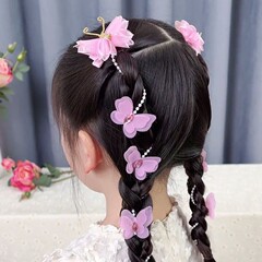 小さな女の子の新しいレトロな子供用バタフライクリップパールチェーン編み込みヘアピンプリンセス妖精ヘッドフラワーヘアバンドヘッドドレス