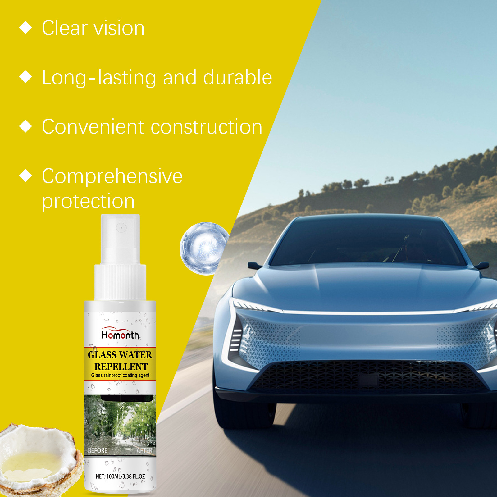 homonth Car Glass Anti-Rain Anti-Fog Cleaning Coating Agent Car Windshield Cleaning Anti-Rain Fog Spray