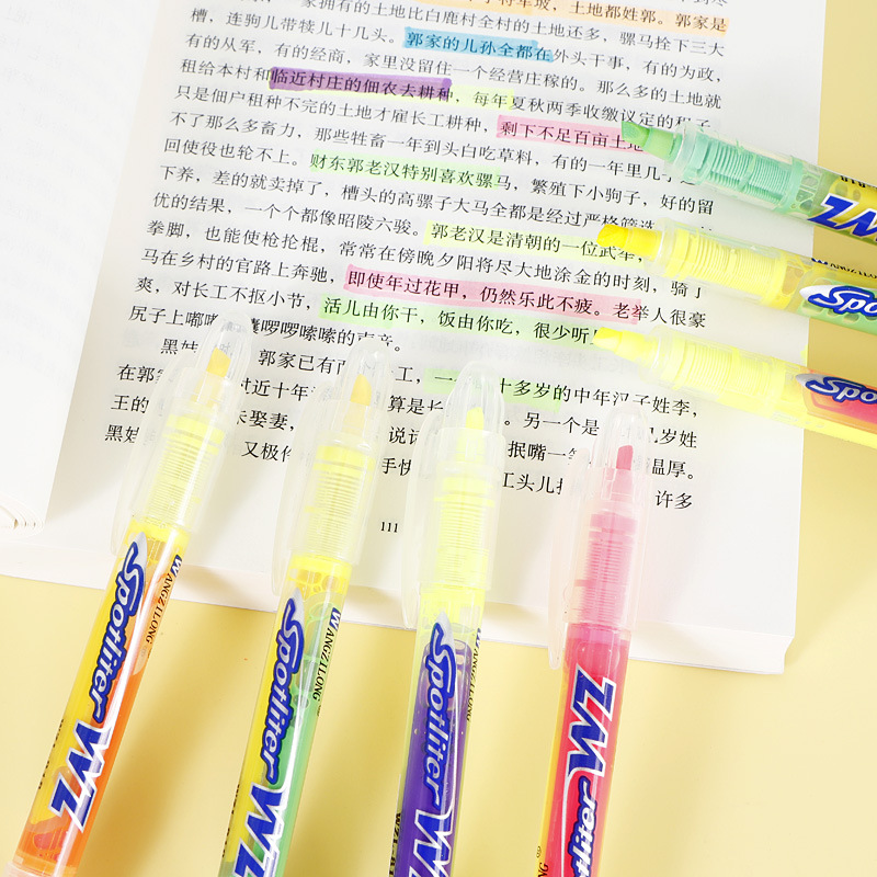 Pluma fluorescente recta de dos colores de doble cabeza de gran capacidad duradera de marcado clave estudiante marcador de color pluma fluorescente