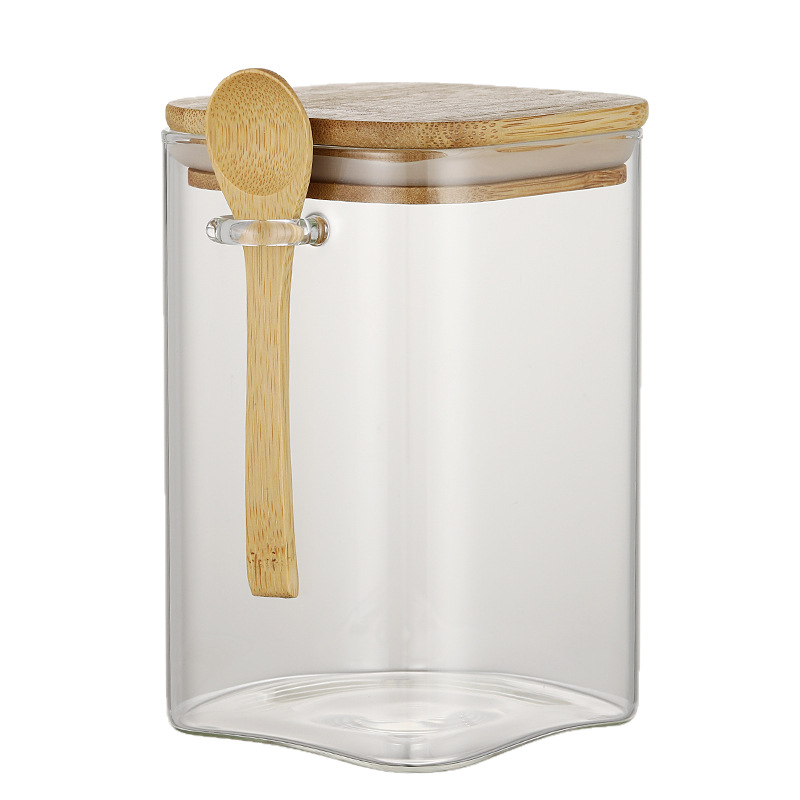 Latas de vidrio cuadradas, latas de té para el hogar, latas de cáscara de mandarina con tapa de bambú, latas de almacenamiento de alimentos a prueba de humedad con alto contenido de borosilicato