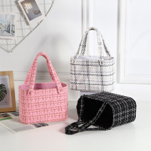 新款韩式小香风手提花篮白色布艺鲜花伴手礼盒花艺插花花篮批发