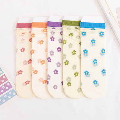 批发袜子女丝袜花朵日系夏季薄款透气中筒袜可爱女士小花女袜无跟|ms