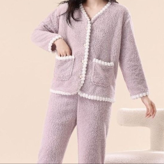 Coral Fleece Pajamas for Women, Autumn and Winter Style, Fleece-Lined Set, Stylish and Comfortable, Can Be Worn Outside, Suitable for Petite Sizes, High-End Loungewear