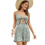 (Трансграничная торговля), комбинезон, шорты, топ без лямок, европейский стиль, цветочный принт, с открытой спиной