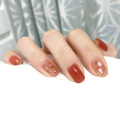 X085穿戴甲美甲橘紅暈染網紅指甲貼片美甲貼片穿戴美甲成品指甲甲