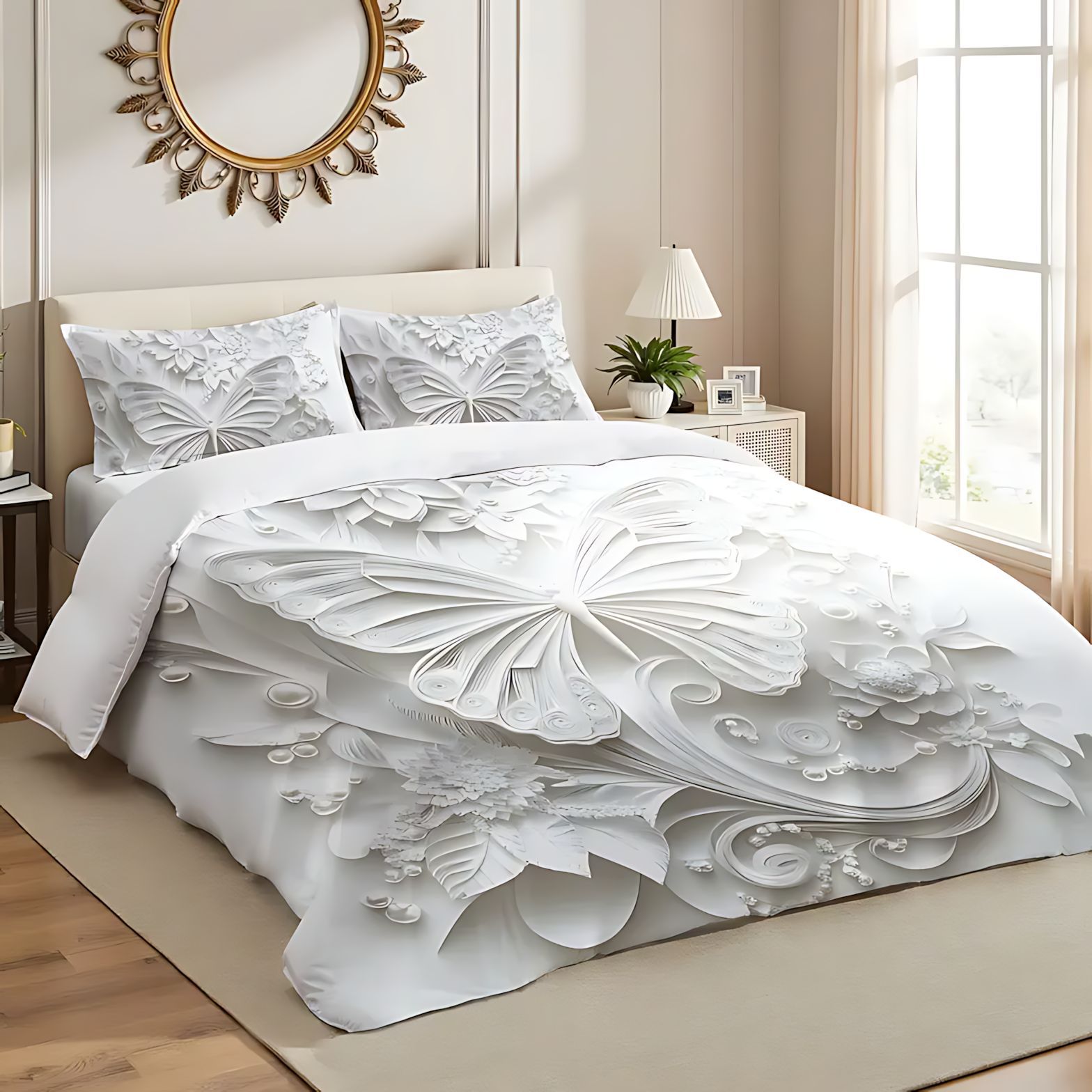 TEMU / JIT transfronterizo flores blancas y mariposas de alta definición digital impresión kit de edredón para diseñar