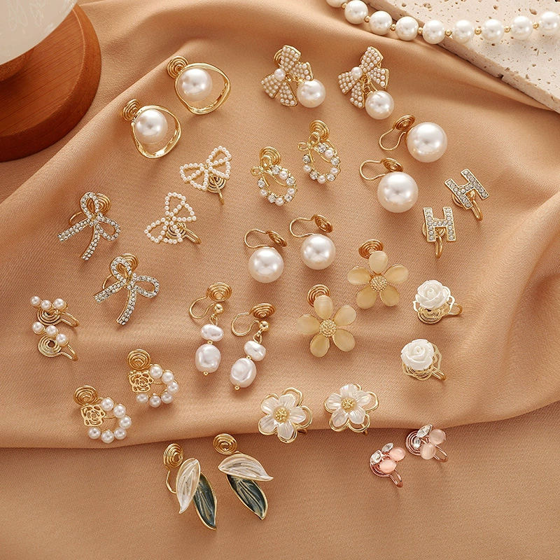 Серьги-клипсы в виде спиралей от комаров для женщин без прокола в ушах, элитные жемчужные серьги, серьги во французском стиле оптом, легкая роскошь, простые и элегантные.