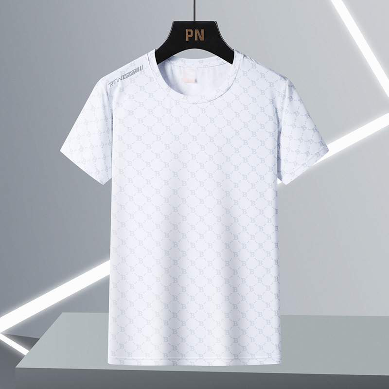 Verano de hielo de seda de secado rápido camiseta hombres cuello redondo moda B carta aire acondicionado manga corta joven y de mediana edad casual manga corta Camiseta al por mayor