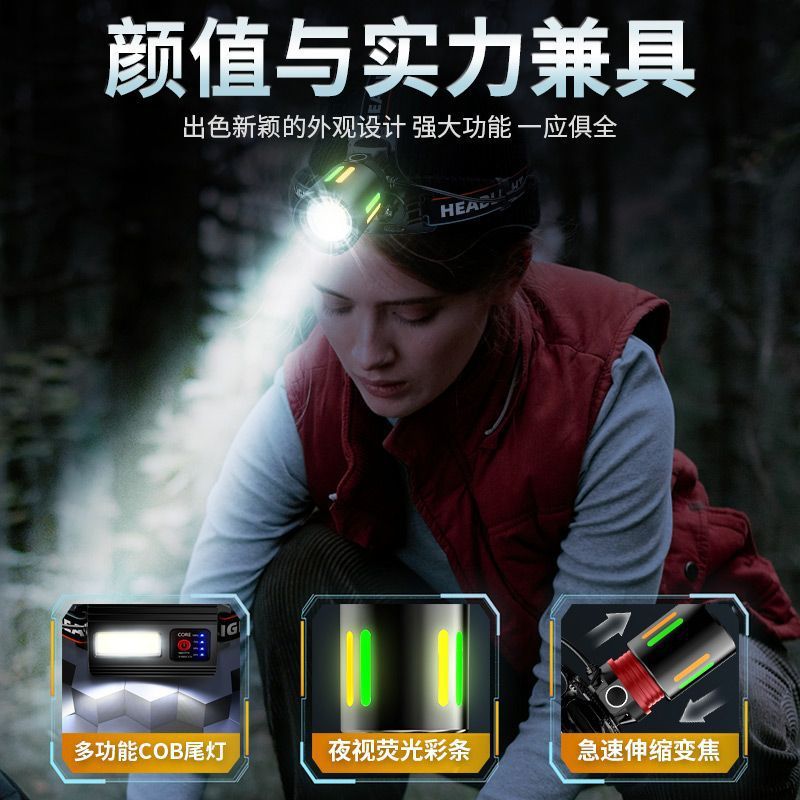 ヘッドライト、ハイライトズーム、マイナーズランプ、ヘッドマウント充電式屋外超高輝度長距離高出力超長寿命集魚灯|undefined