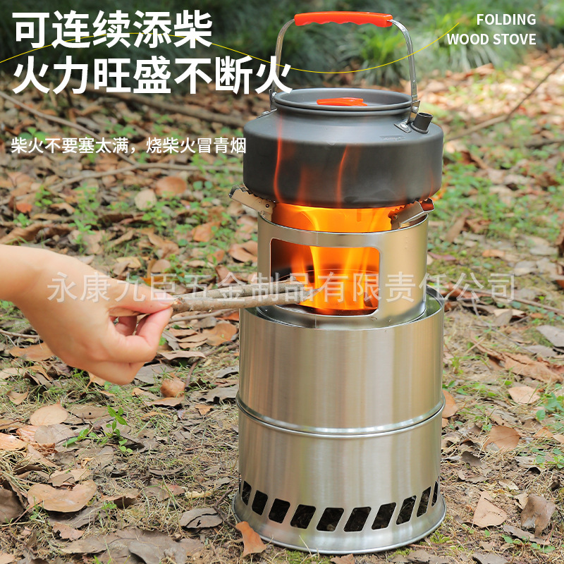 Picnic portátil al aire libre, camping, barbacoa, leña a prueba de viento de acero inoxidable, estufa de carbón, estufa de alcohol, fabricante de estufas