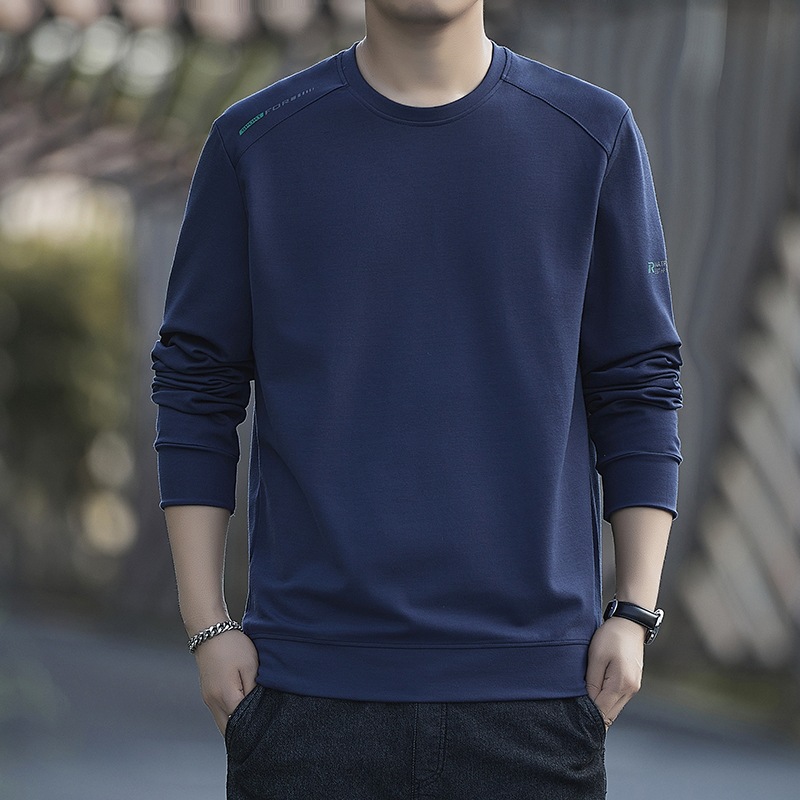 Otoño y invierno camiseta de algodón 2024 camiseta de manga larga hombre cuello redondo chaqueta suelta chaqueta de moda nacional impresa LOGO