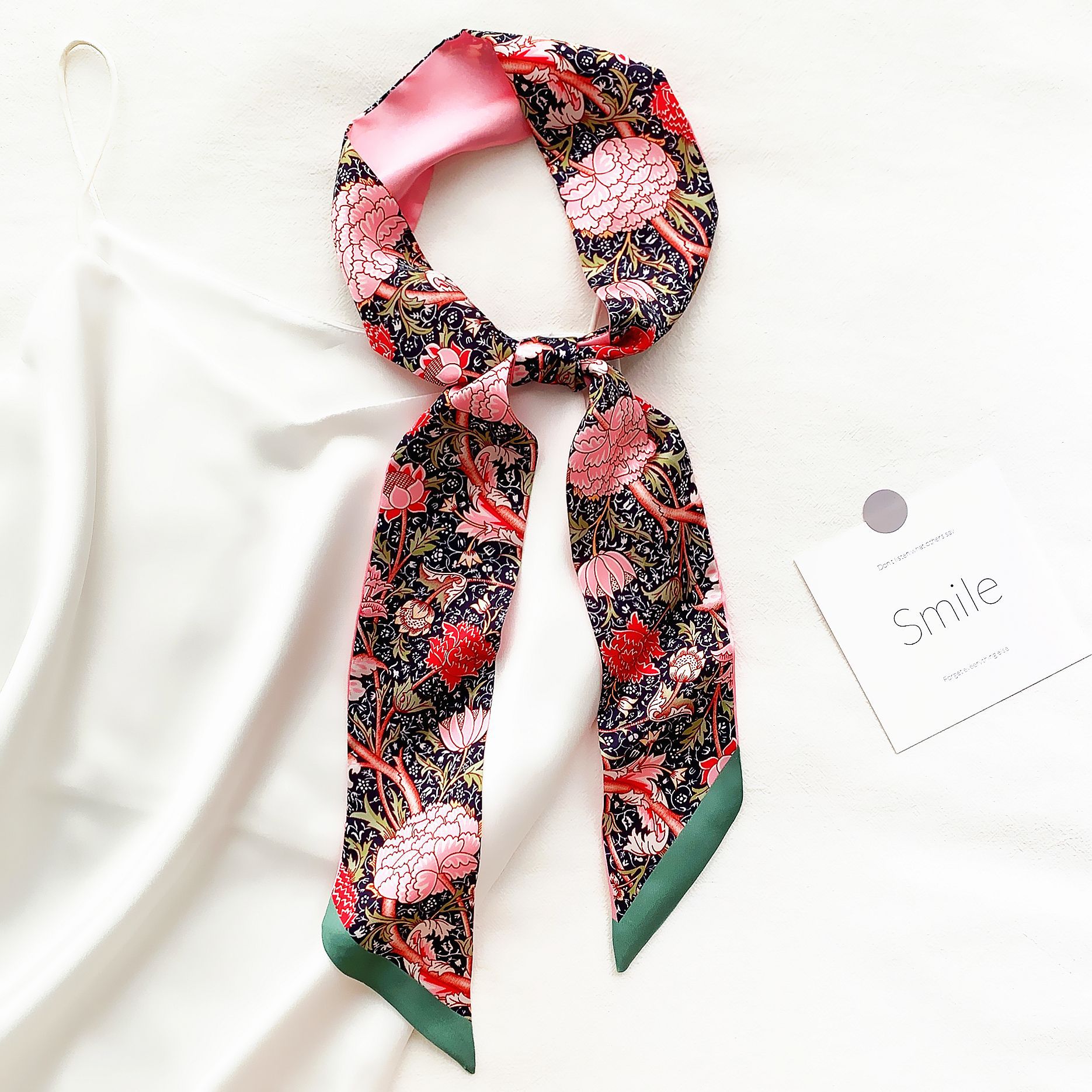 Flower Pattern Korean Style Summer Flower And Bird Printed Ladies Decoration Ribbon Hair Band Scarf
