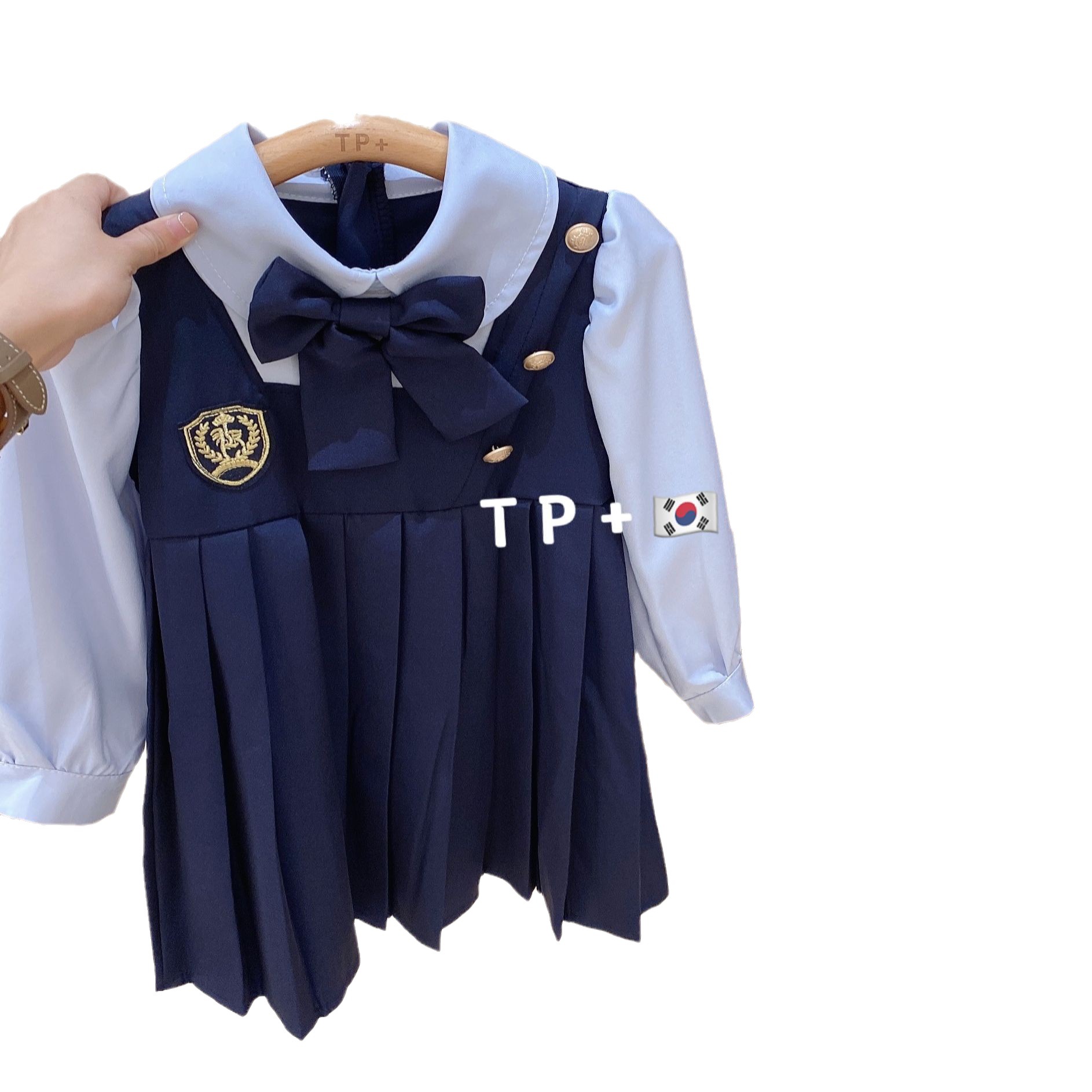 Cal salada siete niñas estilo de la Universidad vestido otoño niños nueva camisa falda falso dos piezas bebé princesa vestido moda