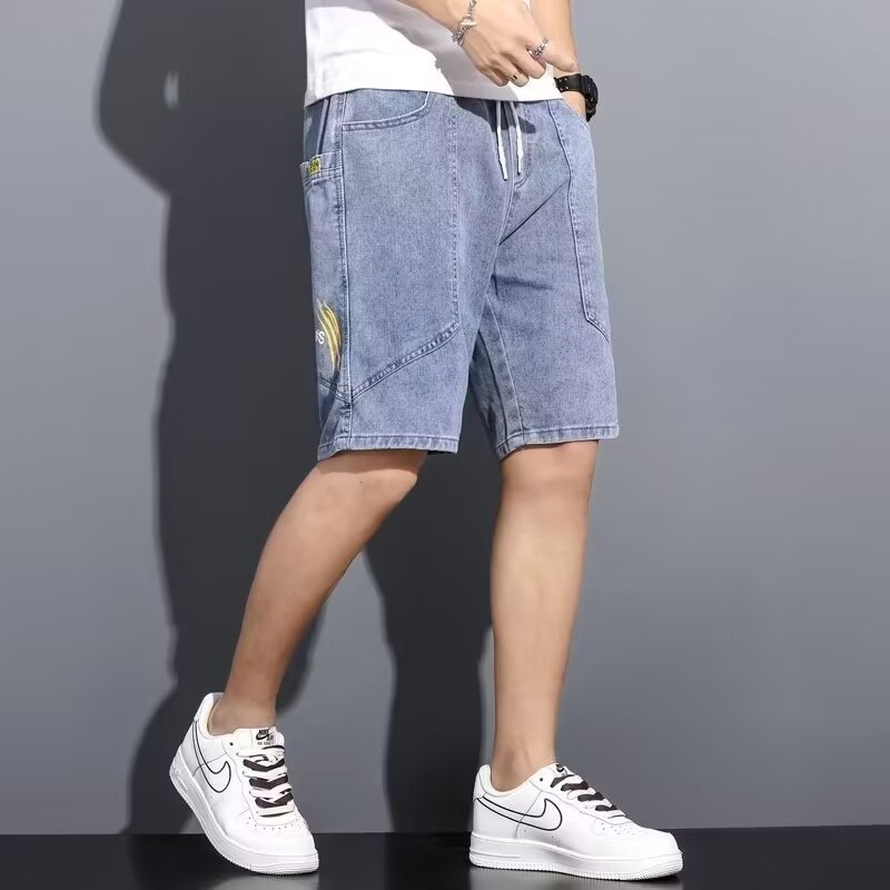Pantalones cortos de mezclilla de moda para hombres, herramientas japonesas, pantalones sueltos de cinco puntos, pantalones casuales de bolsillo grande, verano