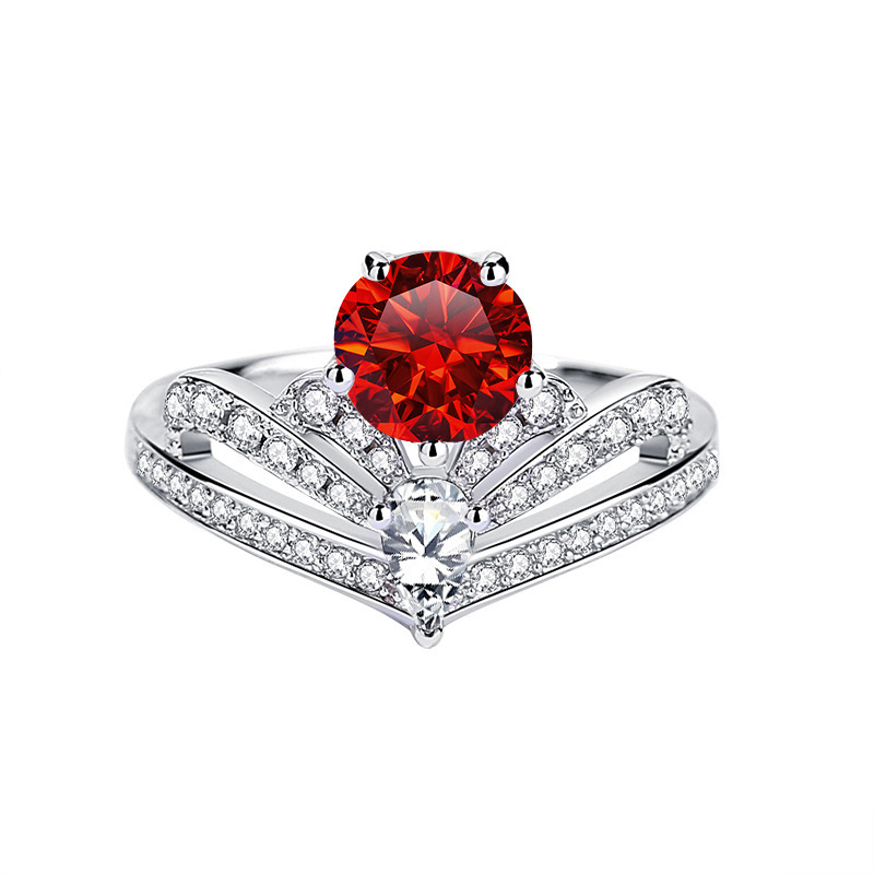 Nuevo anillo de piedra de moissan de 1 quilate de plata esterlina 925 de la corona europea y americana de lujo ligero de la fuente de anillo de anillo