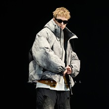 易麦潮牌连帽羽绒服2025冬季新加绒加厚痞帅百搭宽松外套做旧晕染