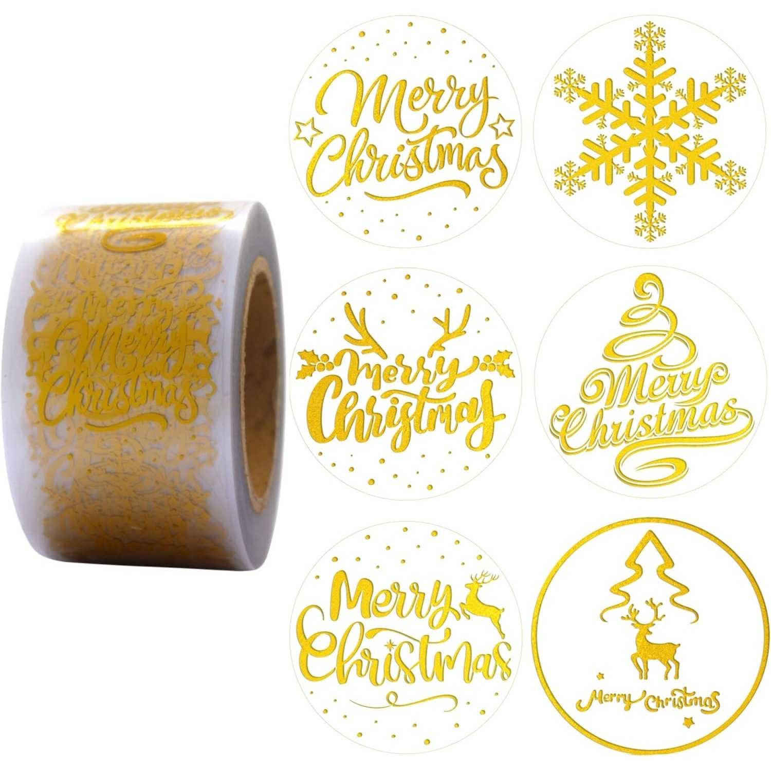 圣诞雪花亮片贴纸6款金色箔材质适用于卡片信封装饰