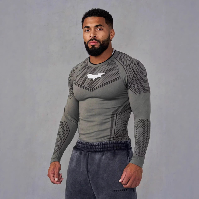 Youngla Co-Branded Batman Men's Long-Sleeved Jogging Sports Fitness Quick-Drying Breathable Elastic Tights Training Clothes Youngla Co-Branded Batman Men's Long-Sleeved Jogging Sports Fitness Quick-Drying Breathable Elastic Tights Training Clothes