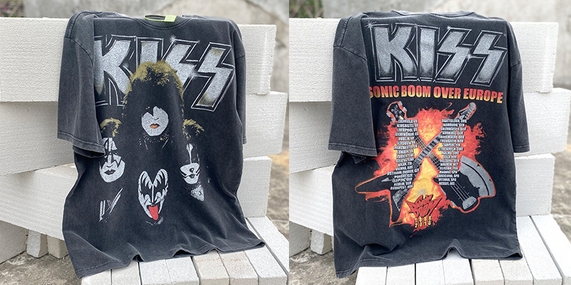 Vintage lavado viejo vintage manga corta marca de moda americana niebla calle suelta VTG casual cuello redondo hombres y mujeres camiseta