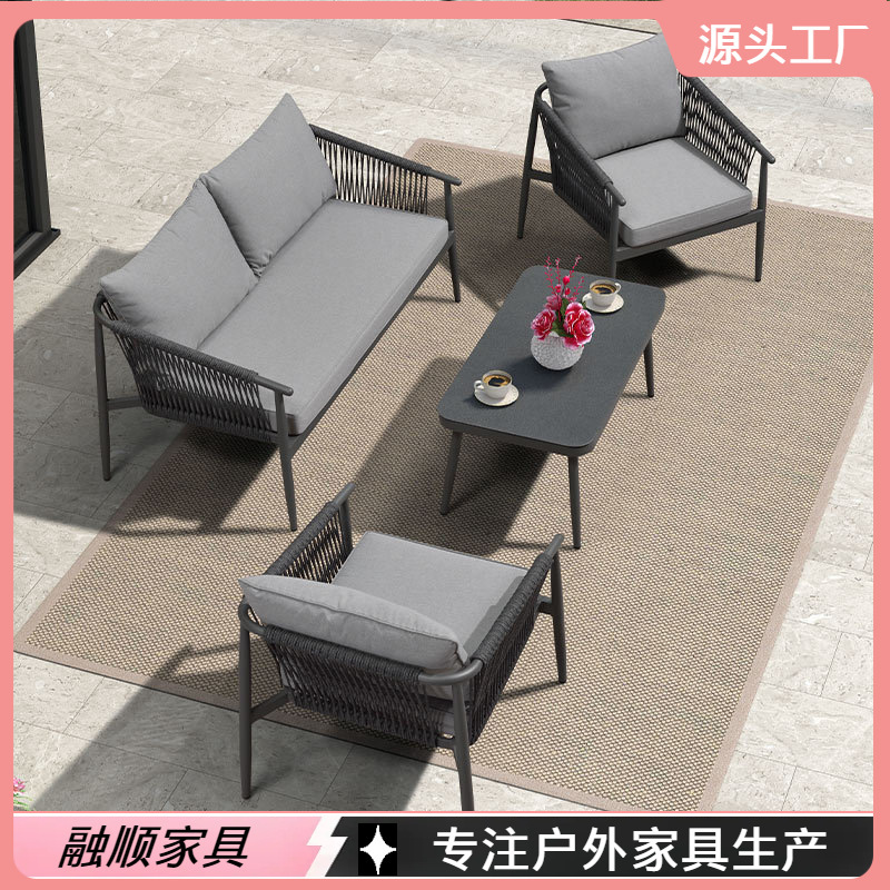 Outdoor Rope Sofa Courtyard Rattan Outdoor Leisure Chair Furniture Rattan Balcony Small Sofa Sun Room Sofa