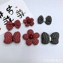 黑色红色细格子蝴蝶结手工diy立体花朵饰品配件毛绒玩具辅料