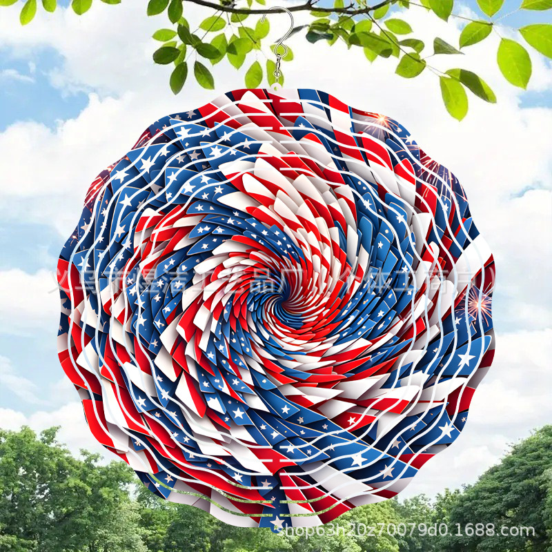 跨境纪念美国250周年不锈钢3D庭院氛围爱国装饰户外花园转风铃