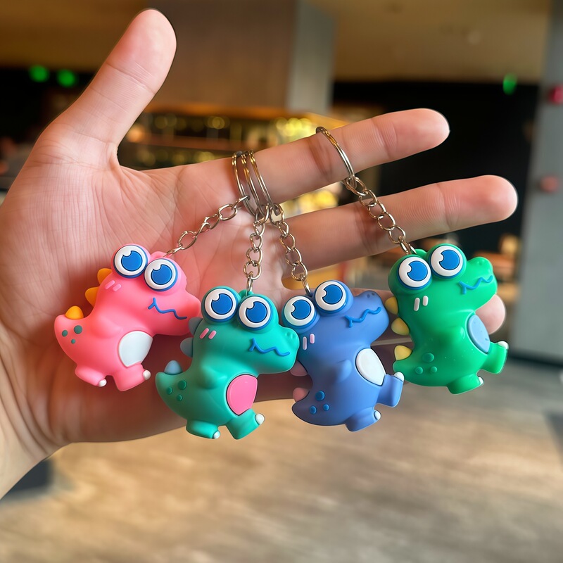 New Cute Big-Eyed Dinosaur Keychain Soft Rubber Key Chain Couple Pendant Car Chain Bag Decoration Small Gift