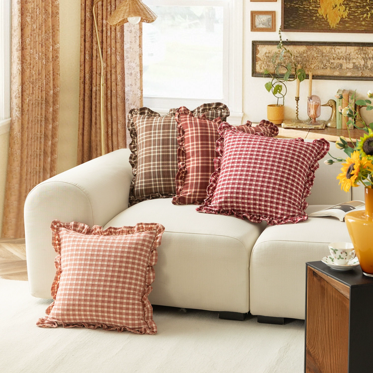 Pillow, retro square sofa, red pillowcase for bed, American style
