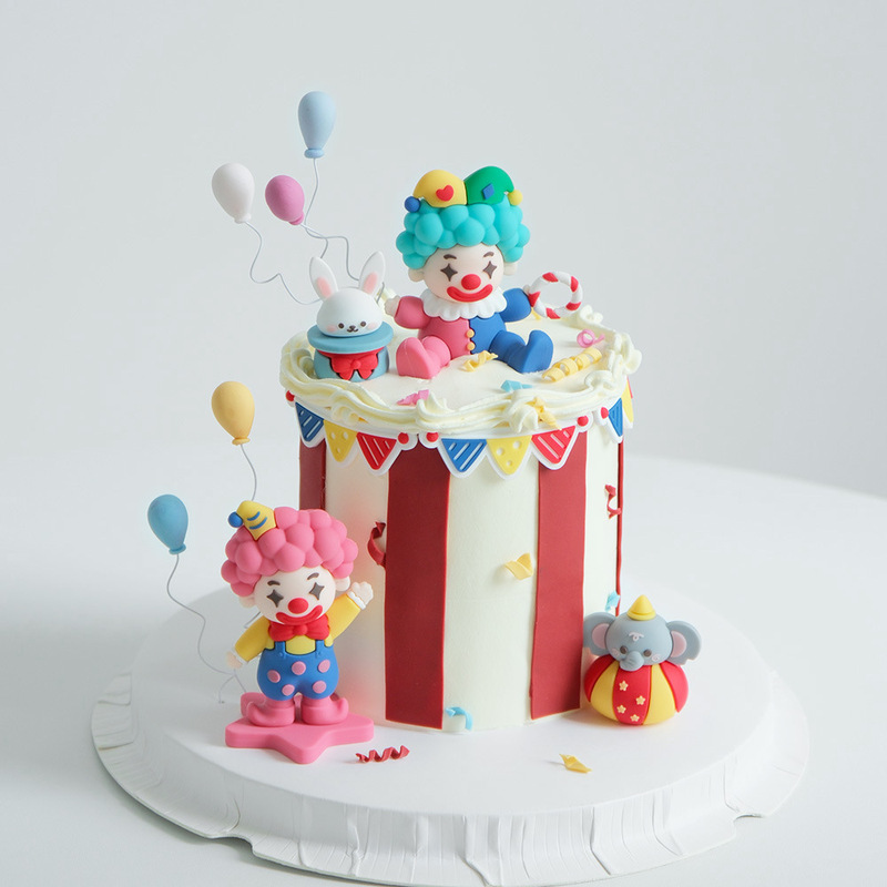 子供用ベーキングケーキデコレーションサーカスピエロ象ウサギ誕生日ケーキデコレーションデスクトップオーナメントデザートテーブル|undefined