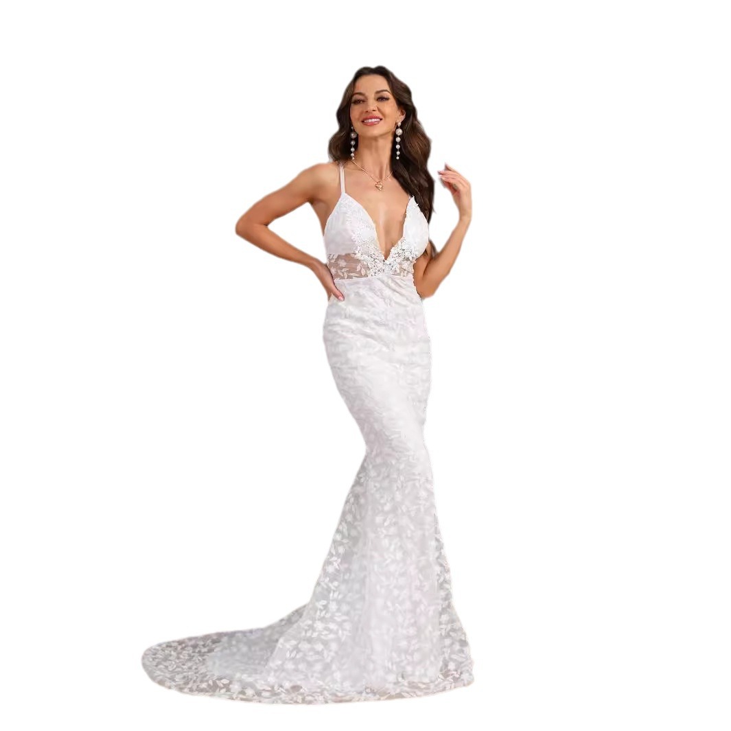 Abbigliamento donna nuovo abbigliamento donna sexy senza maniche coda a palloncino abito da sposa sottile abito da sposa_voghion.com