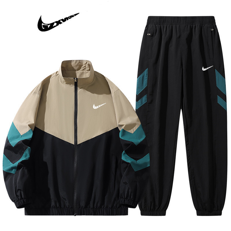 Spring and Autumn Men's Casual Patchwork Sportswear Set Trendy Fashion Men's Clothing Stand Collar Jacket Jogger Pants Full Set for Men