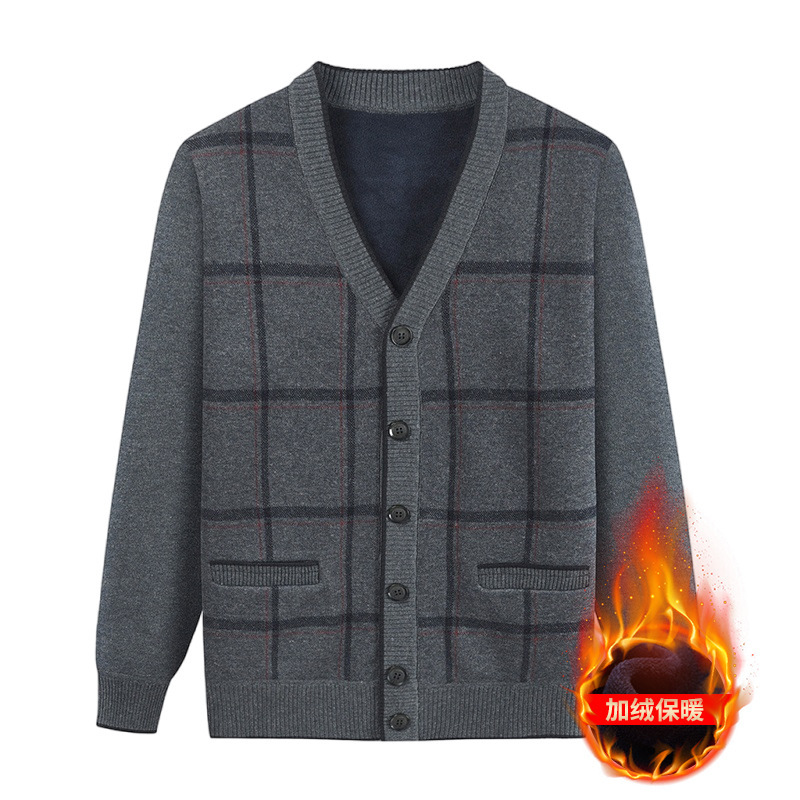 Clearance Sale: Dad's Cardigan Sweater, Middle-Aged and Elderly Men's Fleece-Lined Knit Jacket, Grandpa's Autumn and Winter Warm Top