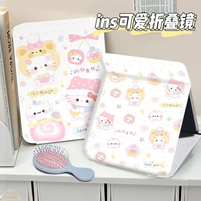 Casual Makeup Mirror New Dessert Kitten Cute Desktop Mirror Cake Kitty Cat Foldableing Portable Makeup Mirror
