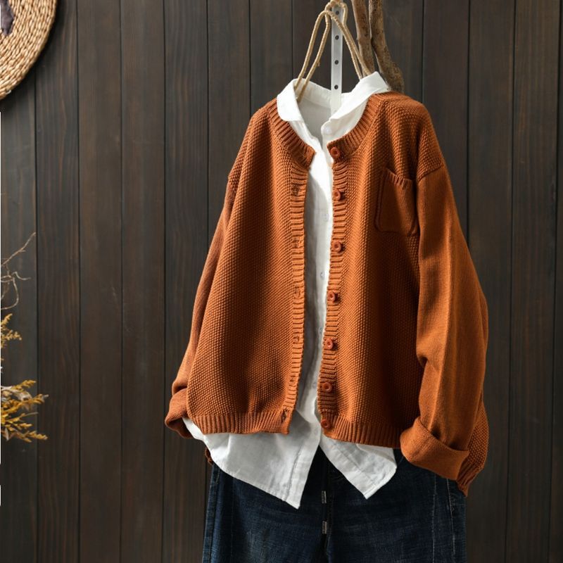 Cotton Knitted Cardigan Coat Women's Autumn Coat Vintage Artistic Loose Casual Long-sleeved Sweater Coat Women's Autumn Coat Cotton Knitted Cardigan Coat Women's Autumn Coat Vintage Artistic Loose Casual Long-sleeved Sweater Coat Women's Autumn Coat
