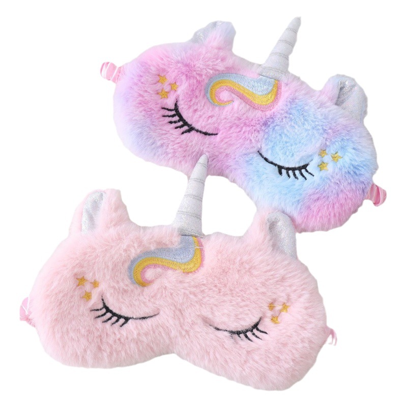 Máscara de ojo de felpa bordada de piel de conejo lindo transfronterizo sombreado protección de los ojos del sueño máscara de ojo lindo del oído del unicornio en stock
